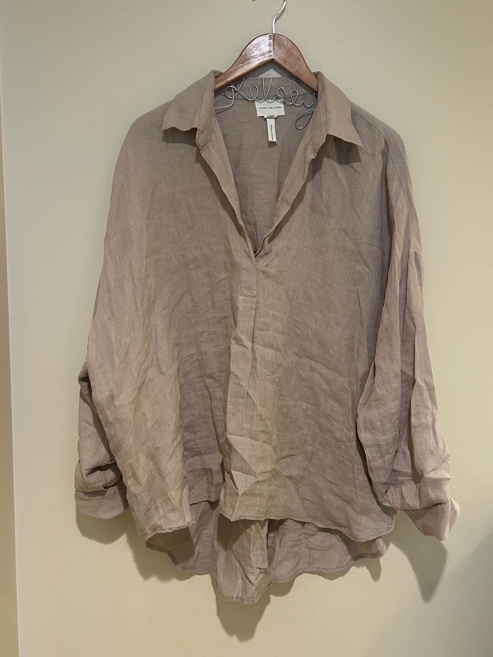 Laude the Label 100% Linen Relaxed Button Front Shirt Beige Tan Size XXL/XXL